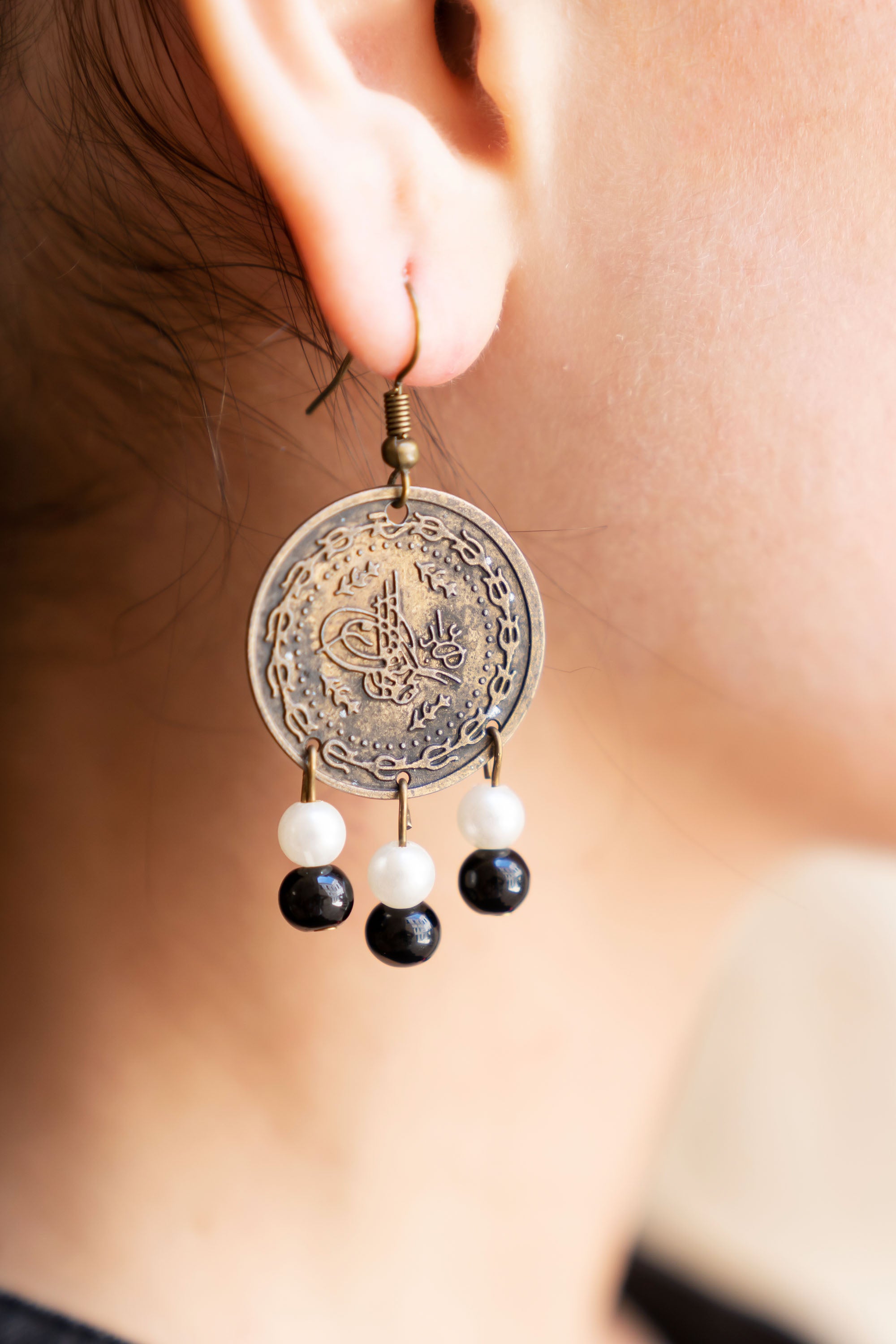 As Old As Time Engraved Coin Drop Earrings