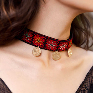Kiara Embroidered Coin Choker Necklace