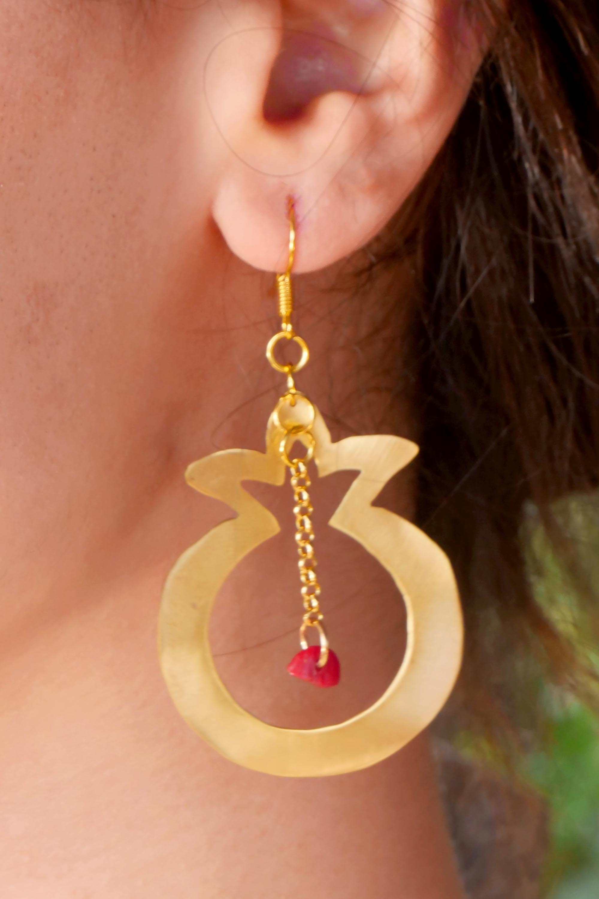Divine Ways Hollow Out Pomegranate Brass Earrings
