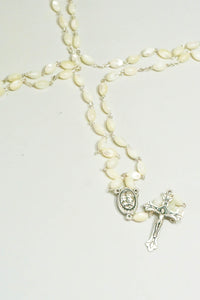 Spiritual Wave Christian White Pearl Rosary With original Bethlehem Soil