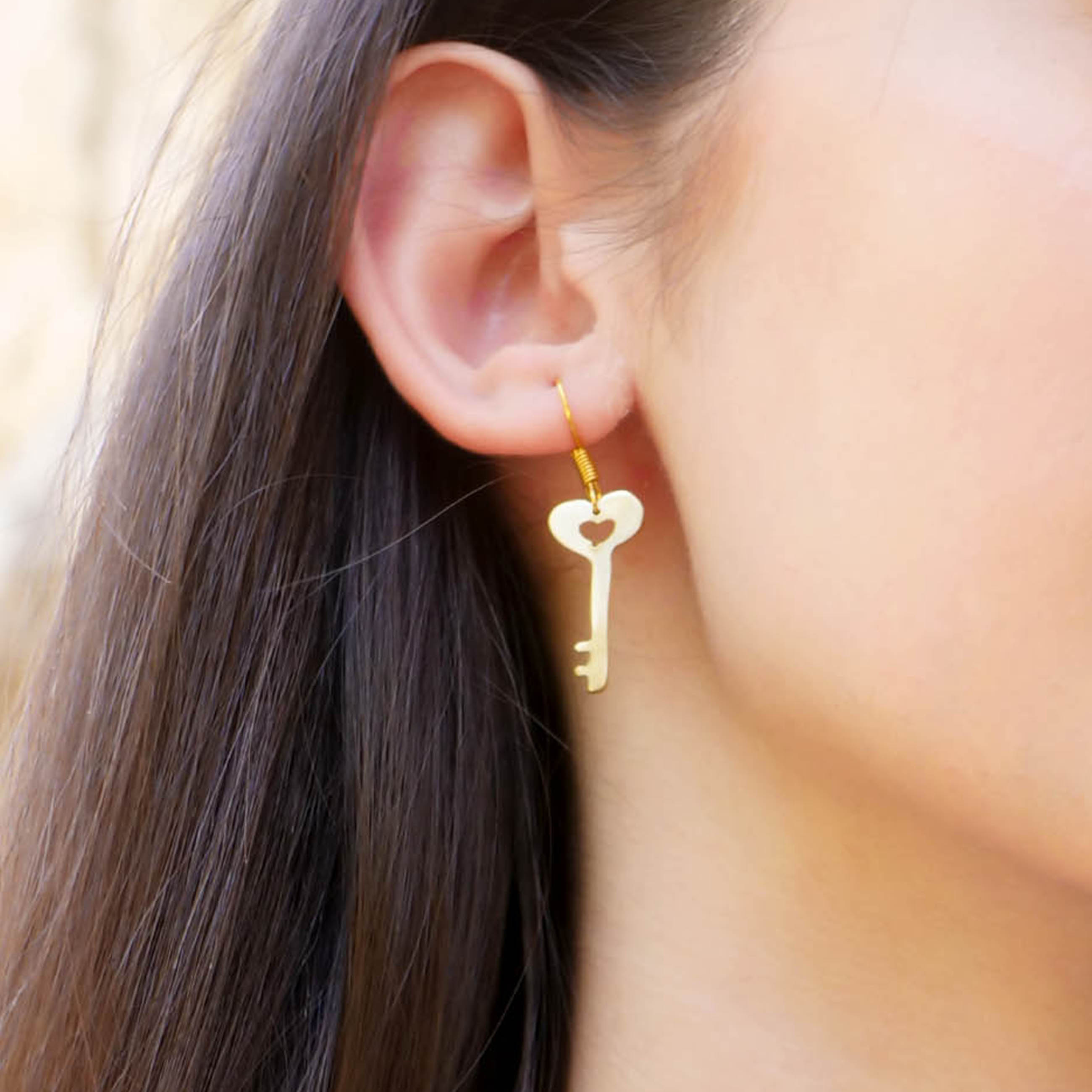 Key To Glory Drop Brass Earrings