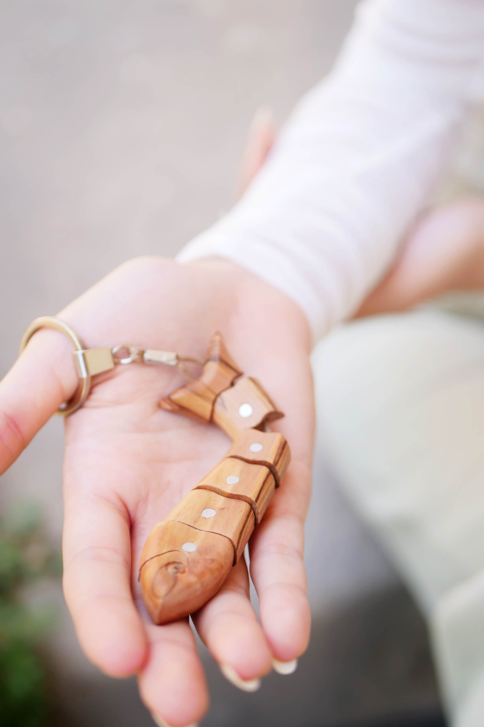 Fish Out Of Olive Wood Handmade Keychain