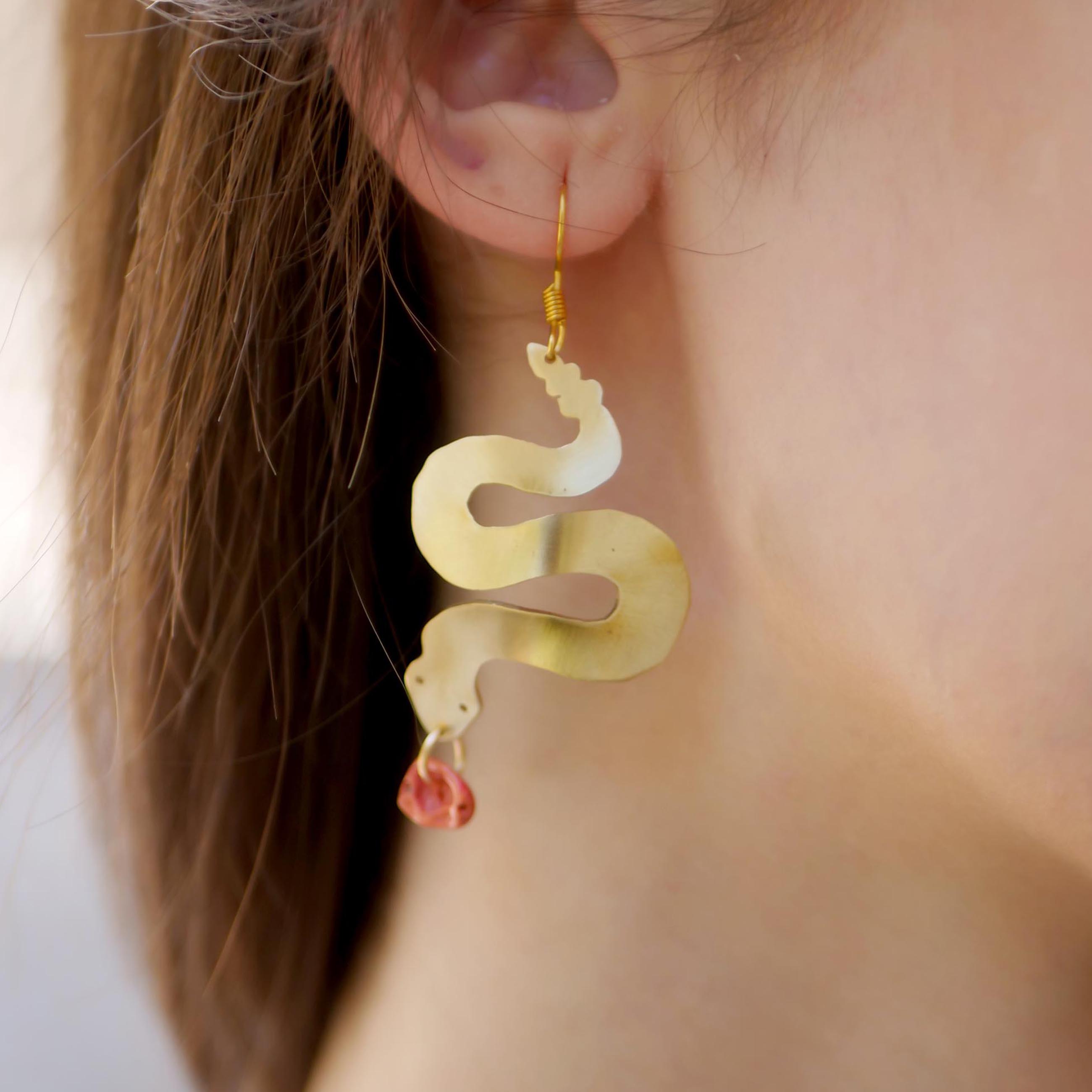 Serpentine Metal Snake Brass Earrings