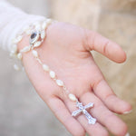 Load image into Gallery viewer, Spiritual Wave Christian White Pearl Rosary With original Bethlehem Soil
