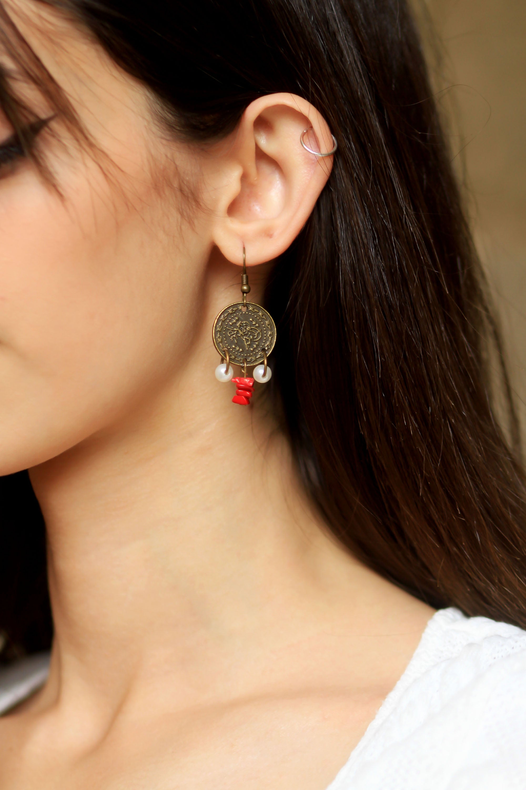 Ancient Art Antique Coin Charm Earrings