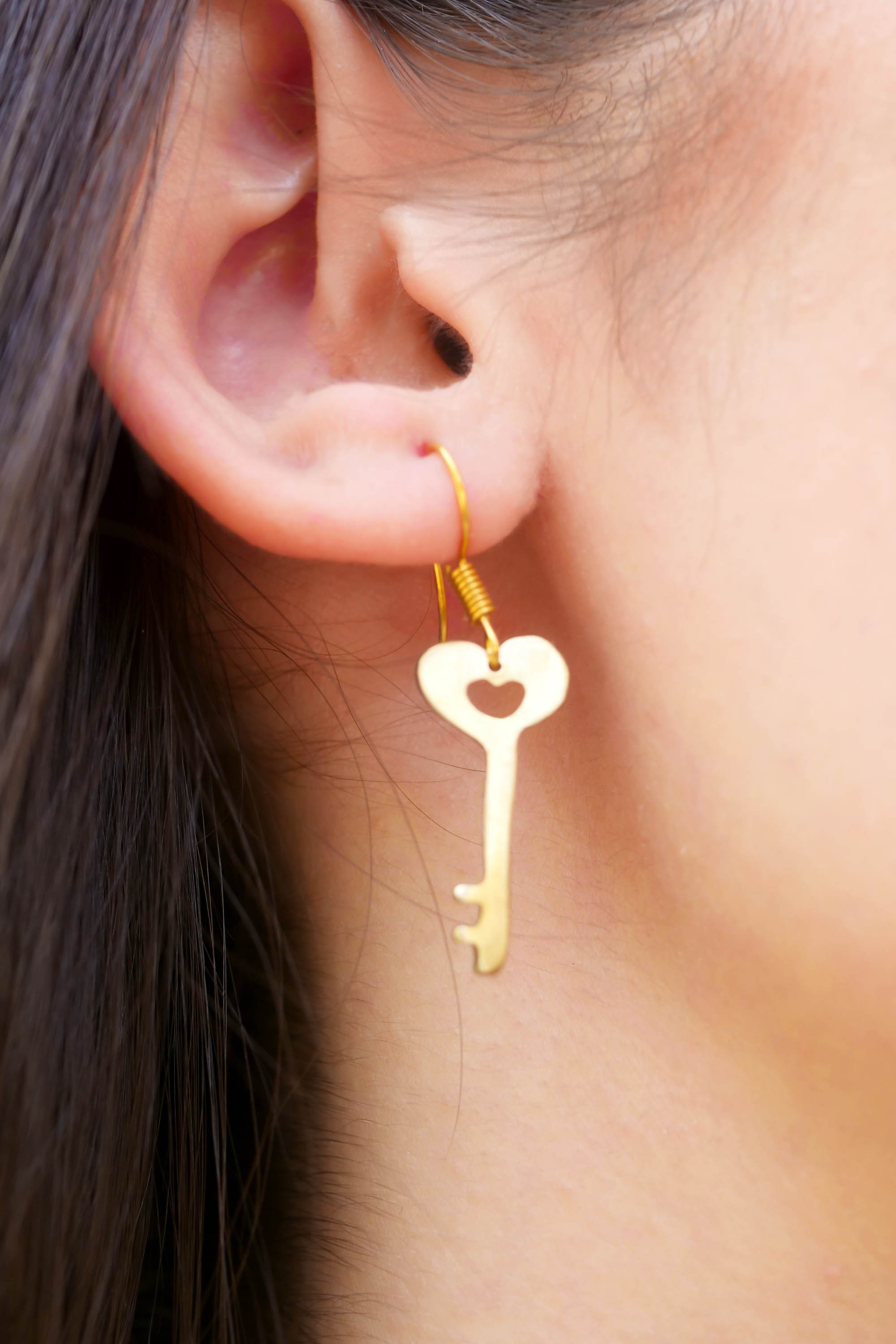 Key To Glory Drop Brass Earrings