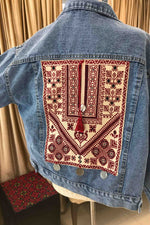 Load image into Gallery viewer, Custom Order - Ramallah Chest Panel Hand Embroidered Jeans Jacket
