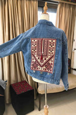 Load image into Gallery viewer, Custom Order - Ramallah Chest Panel Hand Embroidered Jeans Jacket
