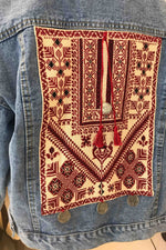 Load image into Gallery viewer, Custom Order - Ramallah Chest Panel Hand Embroidered Jeans Jacket
