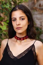 Load image into Gallery viewer, Kiara Embroidered Coin Choker Necklace
