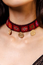 Load image into Gallery viewer, Kiara Embroidered Coin Choker Necklace
