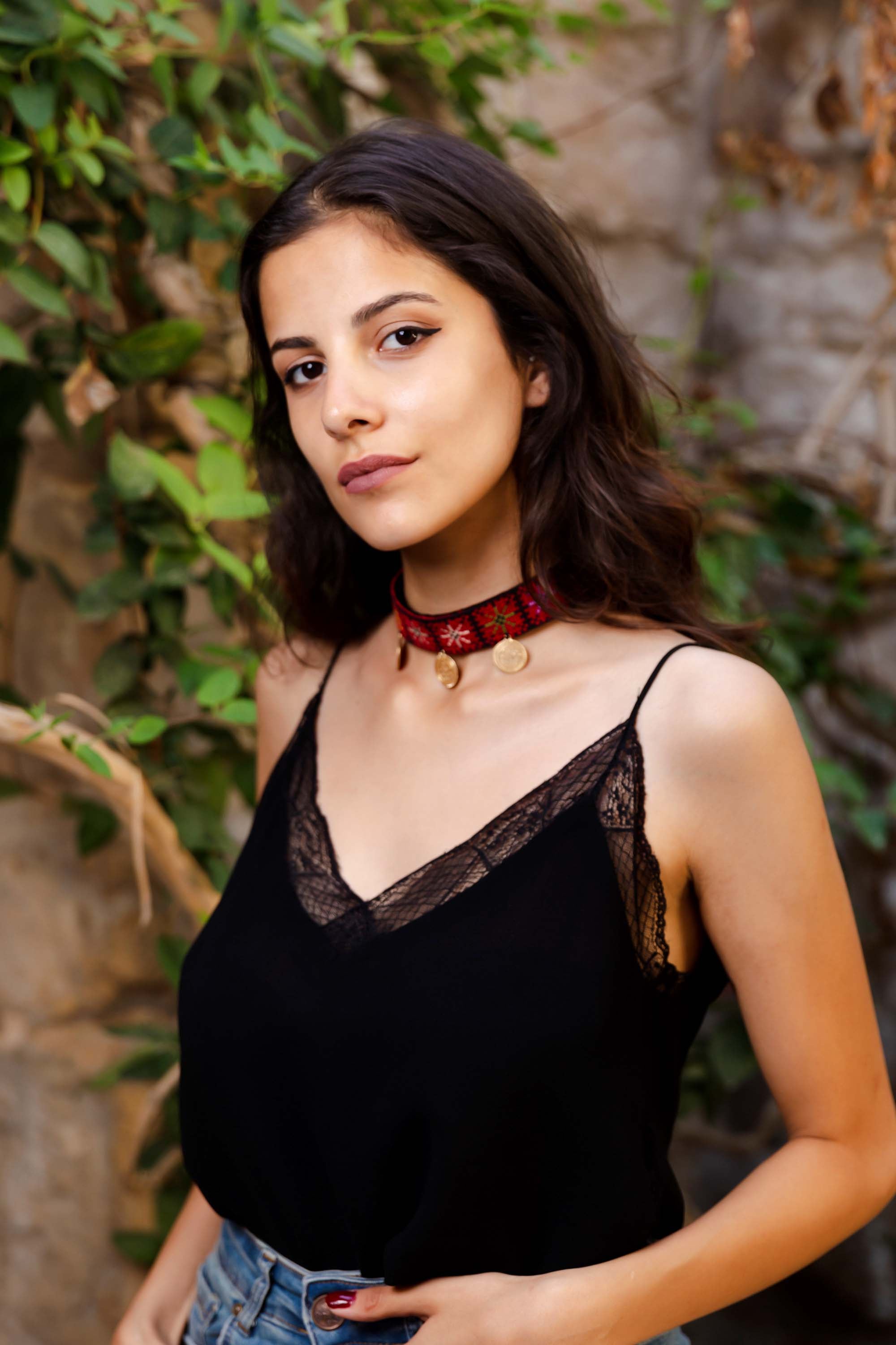 Kiara Embroidered Coin Choker Necklace